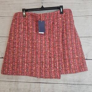 Skies Are Blue Size XL Pink Multi Tweed Faux Wrap Mini Skirt NWT 1042